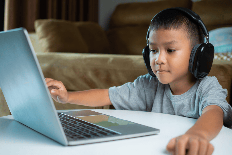 Man learning with headphones